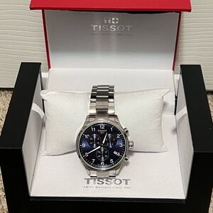 Tissot Chrono XL on factory steel bracelet.